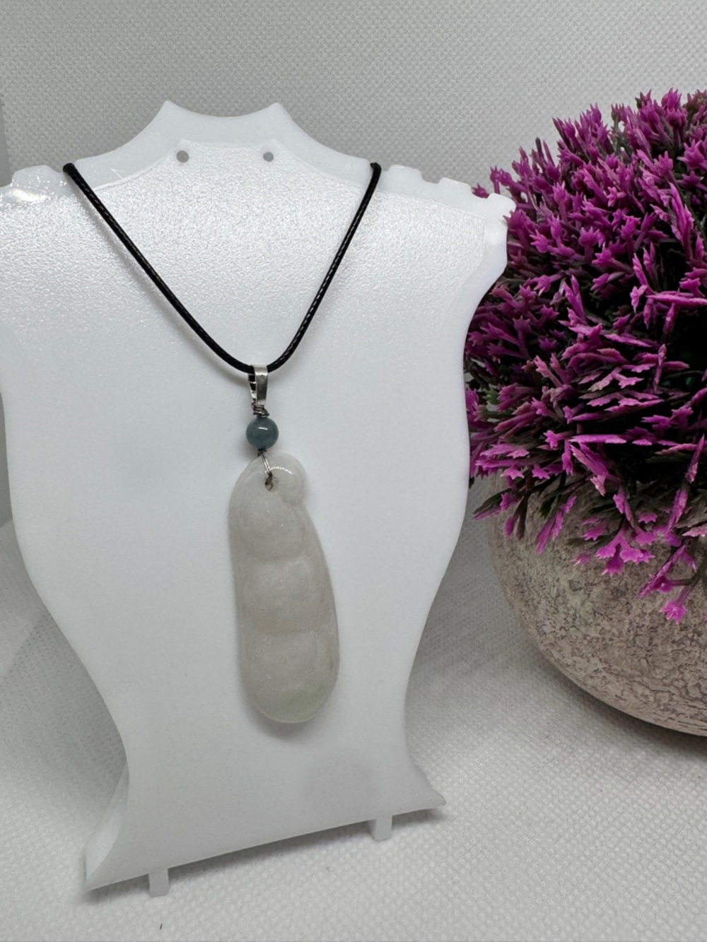 Natural Type A Icy White Jadeite Jade Pea Pod Pendant